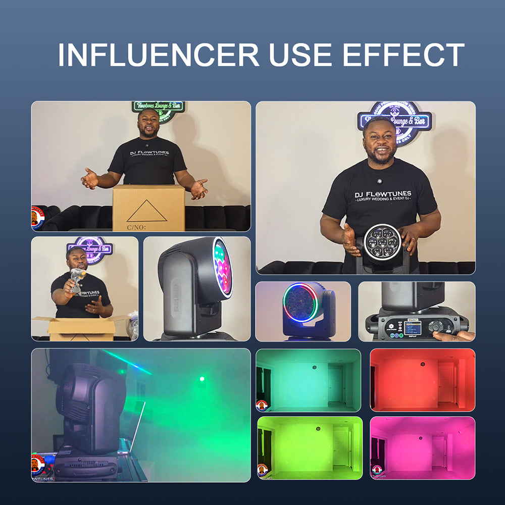 SHEHDS Projecteur asservi Bee Eye 7×40 W avec zoom et fonction wash – éclairage de scène RGBW / RGBL / RGBLAC