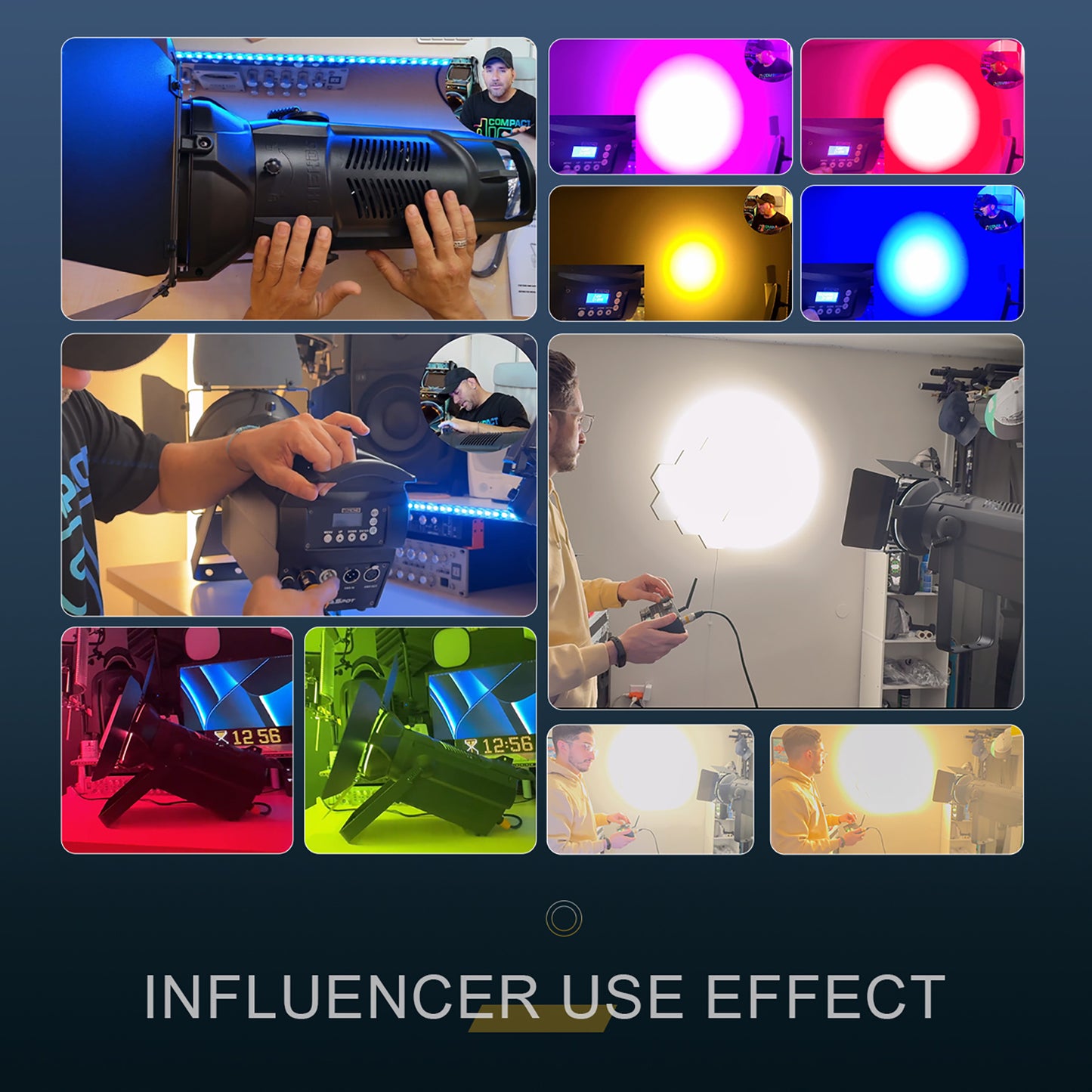 SHEHDS Projecteur Fresnel LED 250W/350W RGBWAUV/RGBLAC/RGBW/RGBL/Blanc Chaud+Froid pour Théâtre, Scène, Spectacle, Concerts