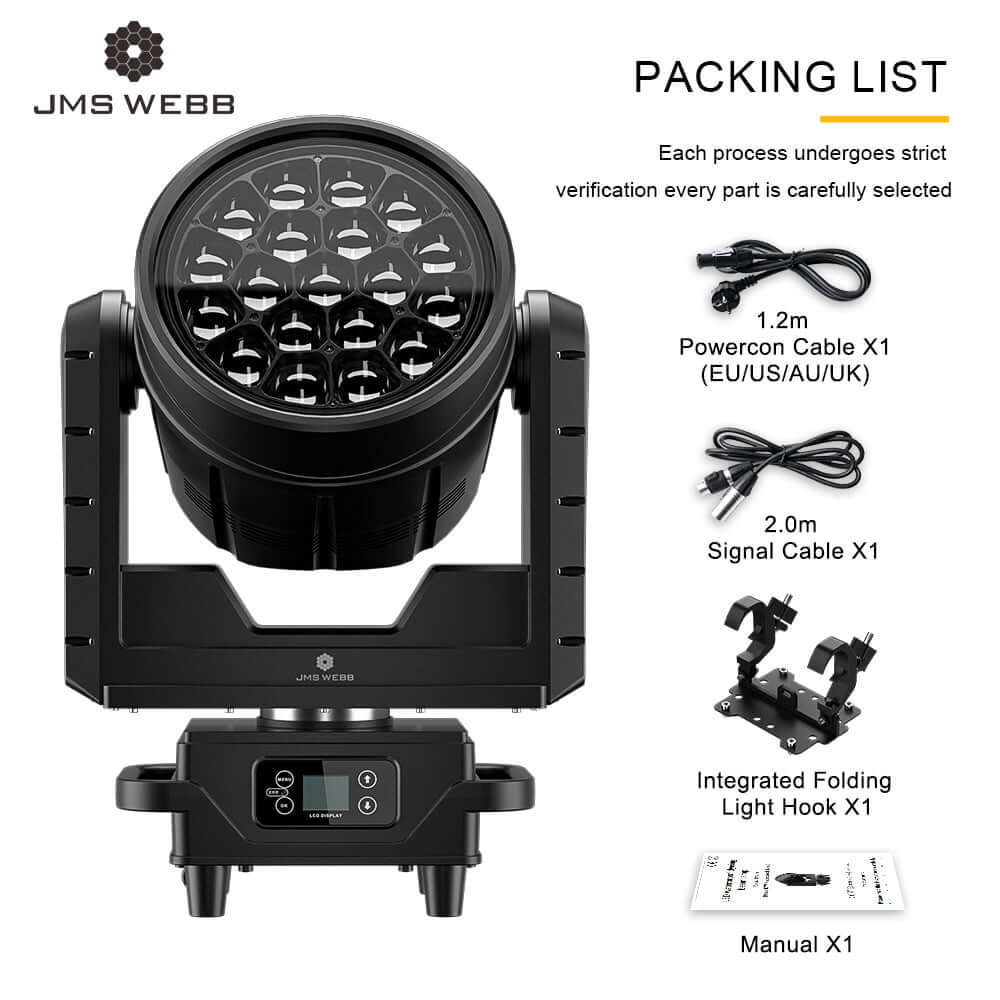JMS WEBB Lyres 19x40W Waterproof LED Zoom&Beam&Wash RGBW Éclairage de Scène Éclairage de Performance Théâtre Concert