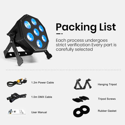 GlamoPar LED Light Series 5x12W / 7x12W 6in1 Color Mixing With Intelligent & Temp – package contents