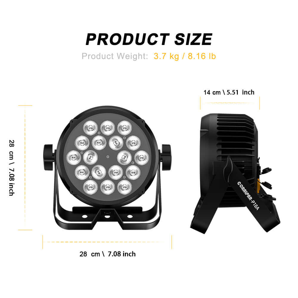 CoralPar Waterproof Alliage aluminium LED Éclairage de Scène 18x12W RGBWA+UV Par avec Fonction RDM