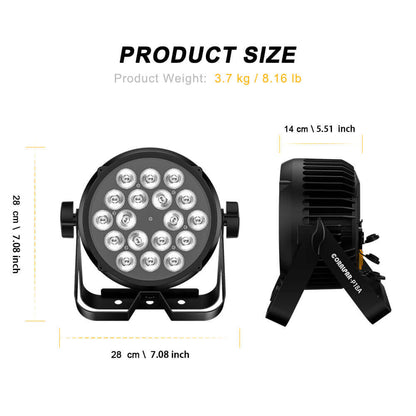 CoralPar Waterproof Alliage aluminium LED Éclairage de Scène 18x12W RGBWA+UV Par avec Fonction RDM