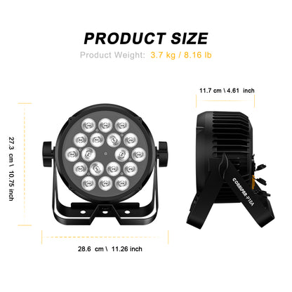 CoralPar Waterproof Alliage aluminium LED Éclairage de Scène 18x12W RGBWA+UV Par avec Fonction RDM