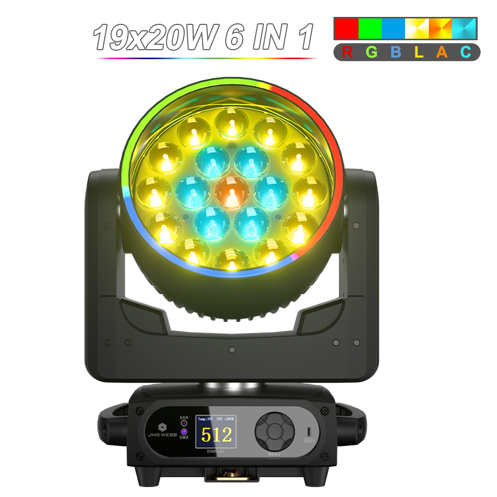 SHEHDS Projecteur LED à tête mobile 19×15 W / 20 W / 25 W Beam Wash Zoom Éclairage de scène