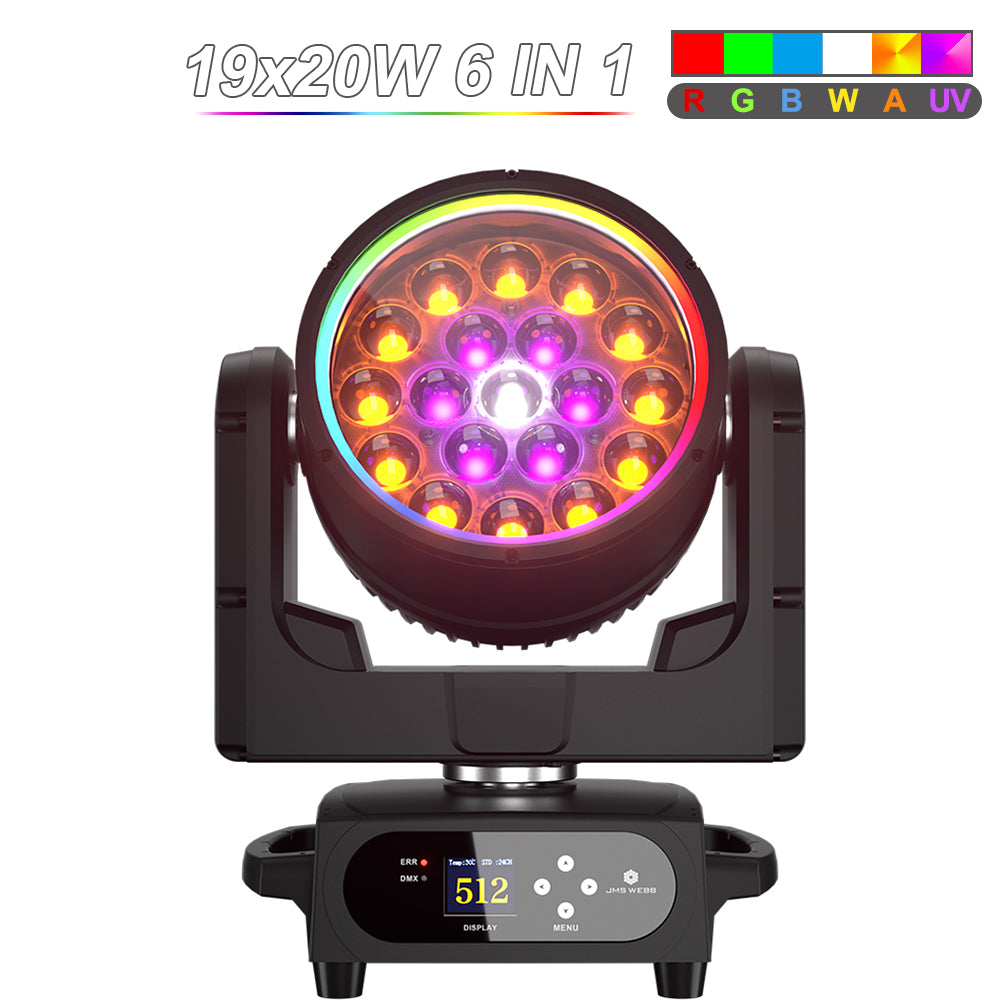 SHEHDS Lyre LED étanche IP65 19x15W / 20W / 25W à faisceau et wash avec zoom pour éclairage scénique