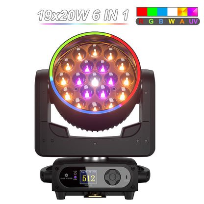 SHEHDS Projecteur LED à tête mobile 19×15 W / 20 W / 25 W Beam Wash Zoom Éclairage de scène