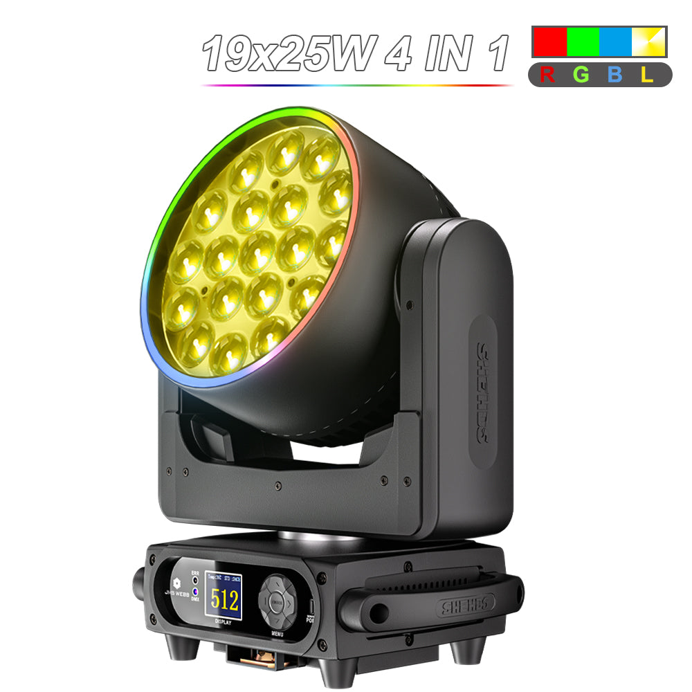 SHEHDS Projecteur LED à tête mobile 19×15 W / 20 W / 25 W Beam Wash Zoom Éclairage de scène