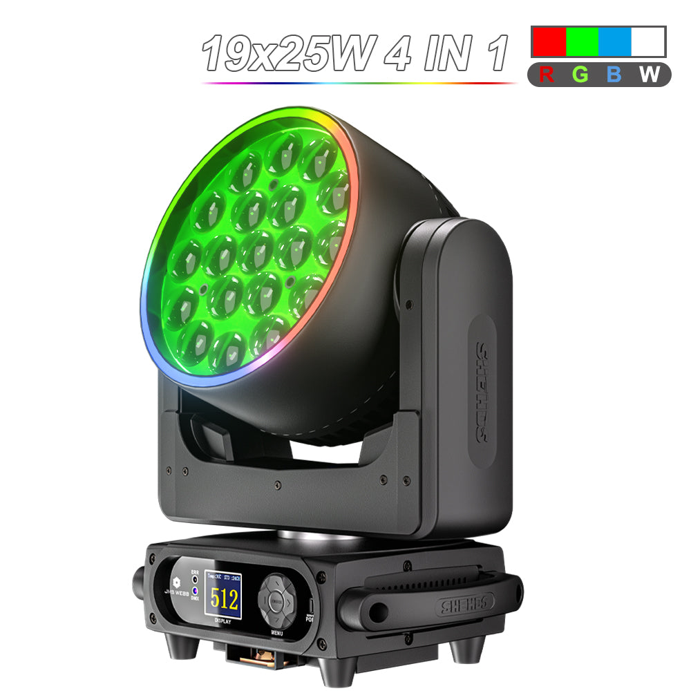 SHEHDS Projecteur LED à tête mobile 19×15 W / 20 W / 25 W Beam Wash Zoom Éclairage de scène