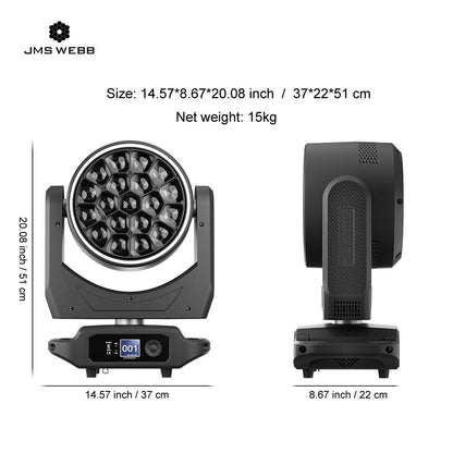 JMS WEBB LED Lyres Bee Eye 19x40W  Zoom&Beam&Wash RGBW 4in1 Éclairage de Scène avec Effets anneau Performance