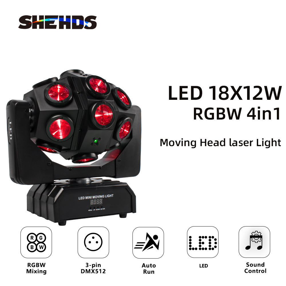 SHEHDS Lyres LED Laser 18x12W Éclairage de Scène avec Faisceau Rotatif Football