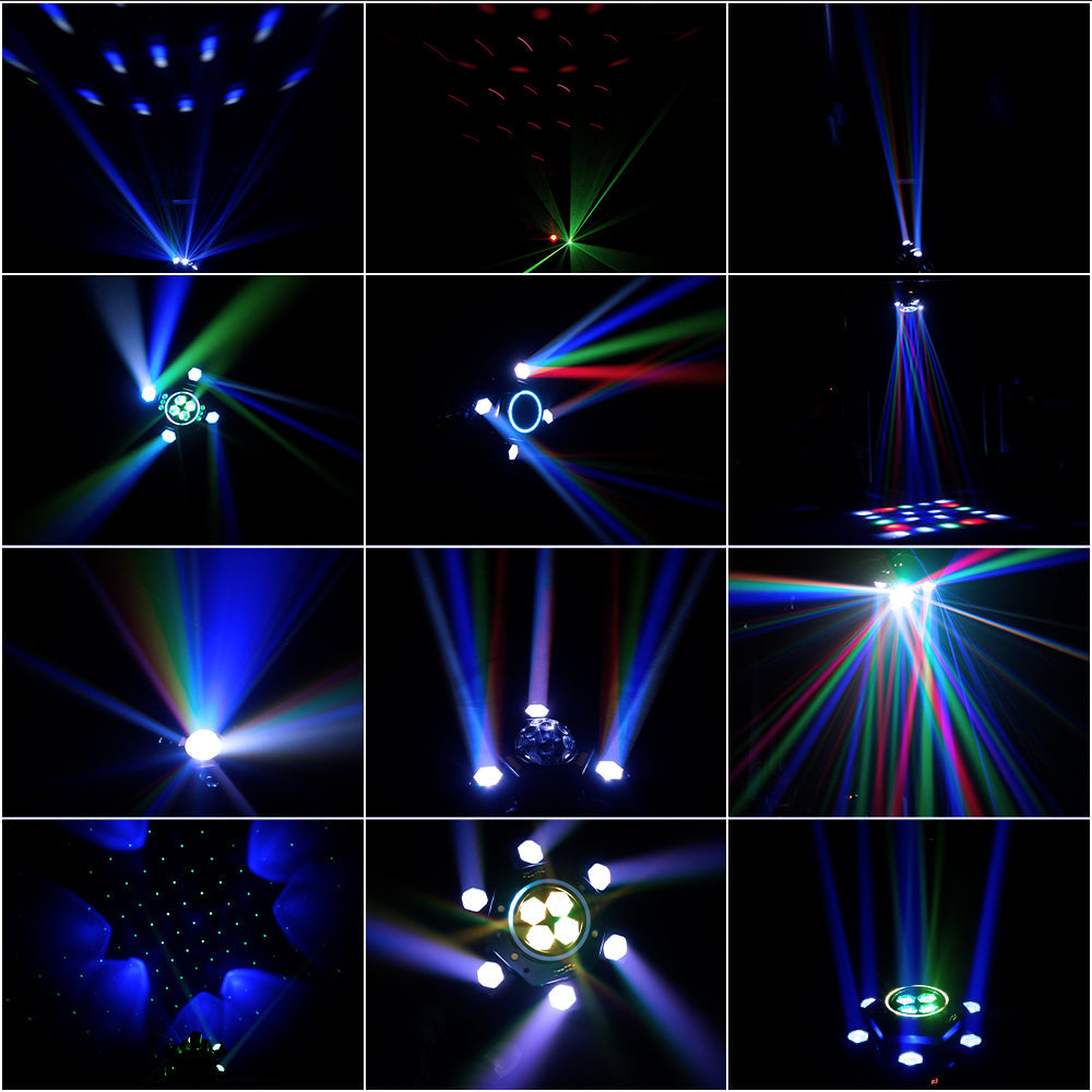 SHEHDS Projecteurs Asservis Beam LED 2/3/4/6 Bras 50W/80W/100W/120W RGBW avec Télécommande Sans Fil pour Éclairage de Scène, Soirées, Bars et DJs