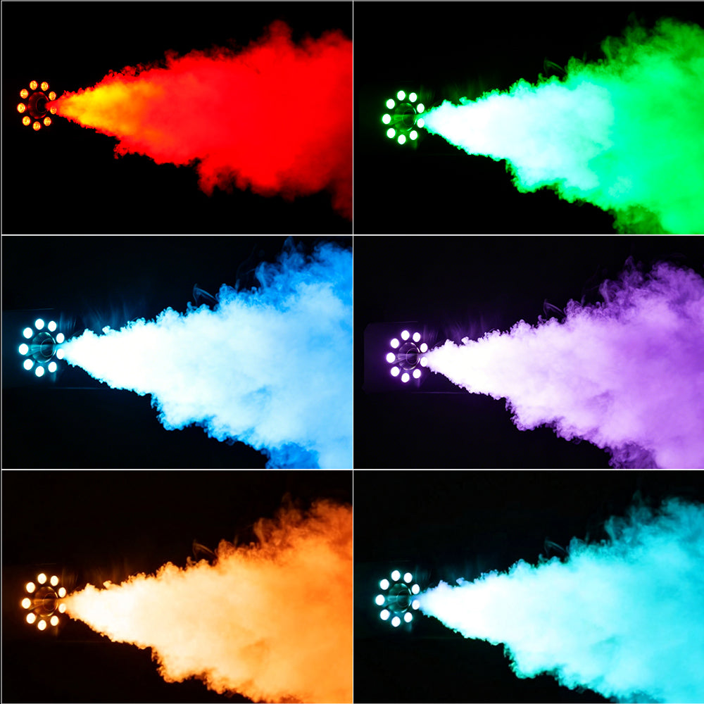 SHEHDS 1500W Machine à Fumée LED RGB avec 9 LED 3W Contrôle DMX et Télécommande pour Spectacle Mariage et Événement