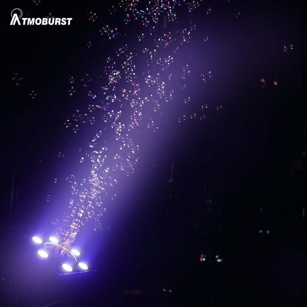 ATMOBURST Machine à bulles 90W avec LED 6x4 W RGBW grande sortie de mousse, Angle réglable