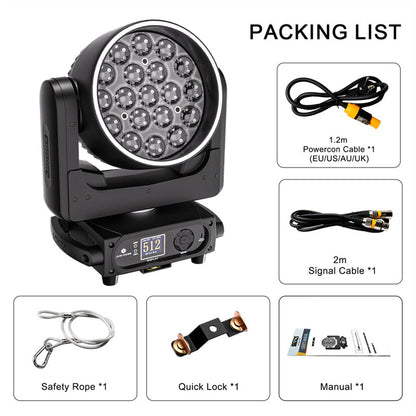 SHEHDS Lyre LED Pixel Zoom Wash de la série 19x avec contrôle via application
