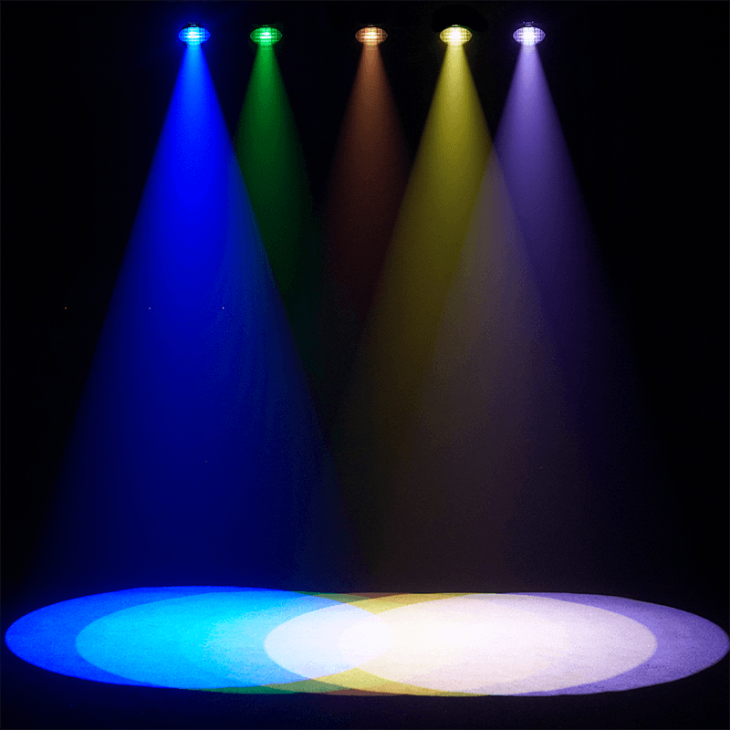SHEHDS LED Optical Zoom LEKO 350W LED RGBW/Warm+Cool White Profile Spotlight Four-leaf – blue spotlight beam effect