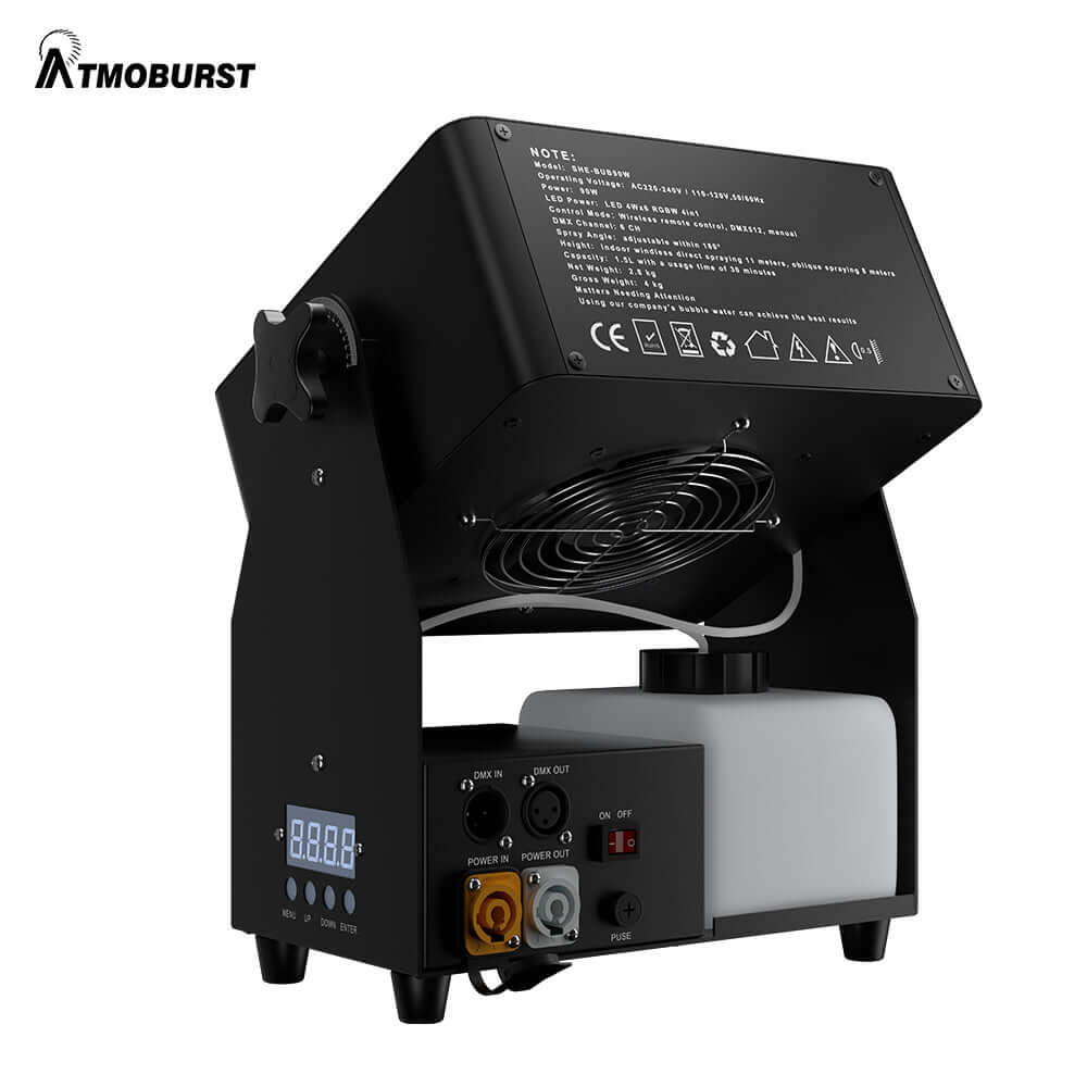ATMOBURST Machine à bulles 90W avec LED 6x4 W RGBW grande sortie de mousse, Angle réglable