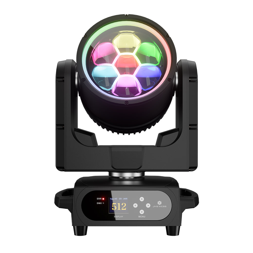 JMS WEBB Projecteur lyre LED étanche 7x40W beam wash zoom pour éclairage de scène