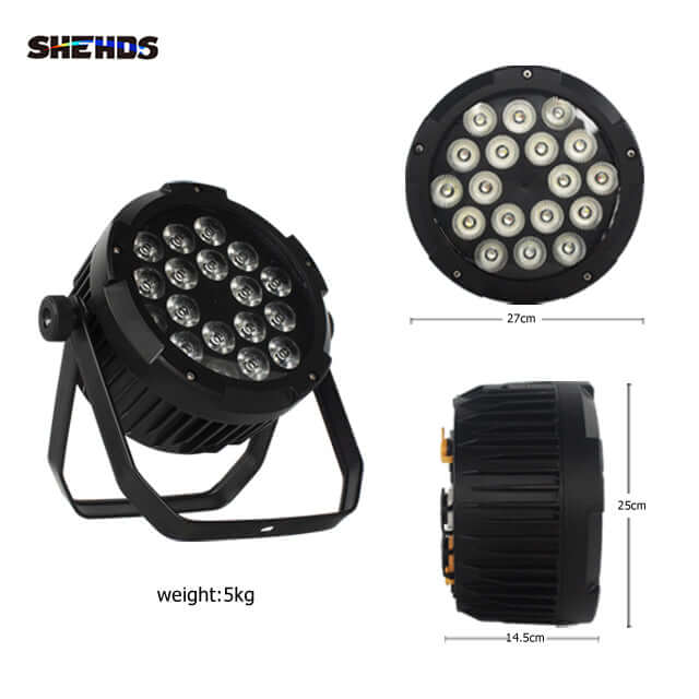 SHEHDS Projecteur LED Par 18x18 W 6in1 RGBWA+UV étanche IP65 Éclairage de Scène pour extérieur DJ Club Mariage