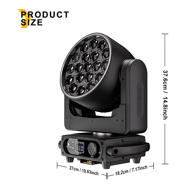 SHEHDS Projecteur LED à tête mobile 19×15 W / 20 W / 25 W Beam Wash Zoom Éclairage de scène