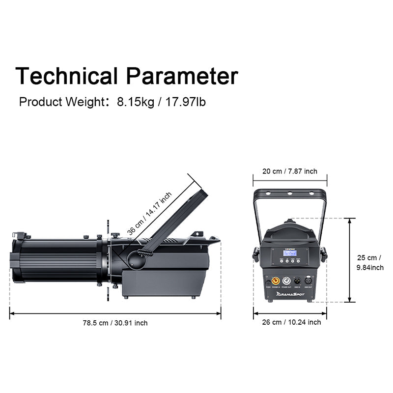Projecteur LED à Zoom Optique LEKO 250W/350W LED RGBWAUV/RGBLAC/RGBW/RGBL/Blanc Chaud+Froid avec Volets Manuels à Quatre Lames – Lumière Barrière