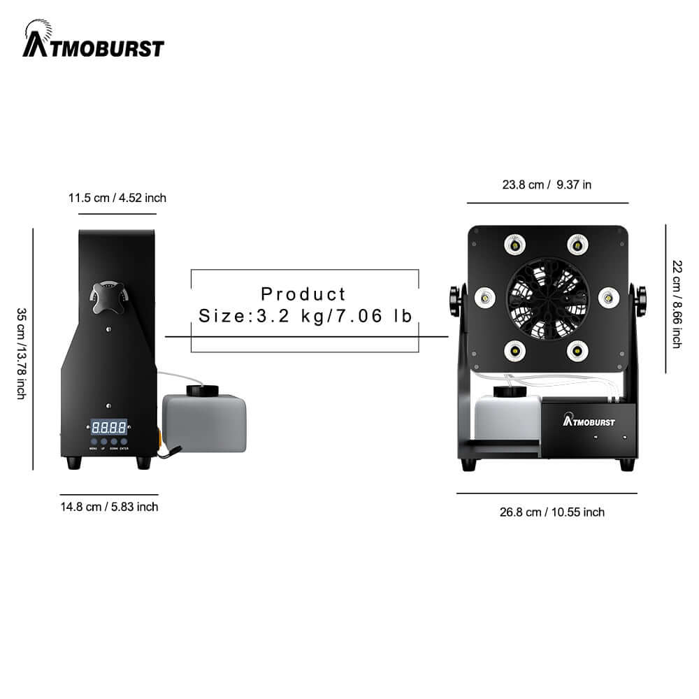 ATMOBURST Machine à bulles 90W avec LED 6x4 W RGBW grande sortie de mousse, Angle réglable