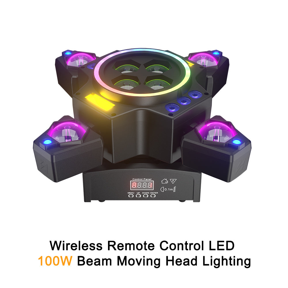 SHEHDS Projecteurs Asservis Beam LED 2/3/4/6 Bras 50W/80W/100W/120W RGBW avec Télécommande Sans Fil pour Éclairage de Scène, Soirées, Bars et DJs