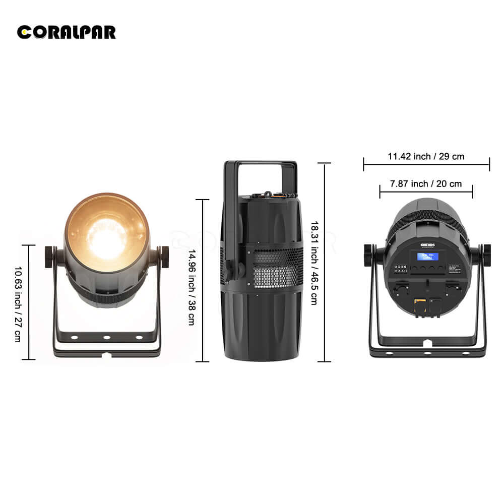 CoralPar Étanchéité IP65 LED Zoom&Wash 300W 2in1 Par Éclairage de Scène Blanc froid et chaud Mariage DJ Théâtre