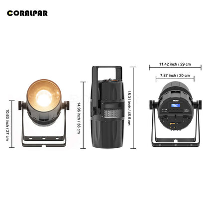 CoralPar Étanchéité IP65 LED Zoom&Wash 300W 2in1 Par Éclairage de Scène Blanc froid et chaud Mariage DJ Théâtre