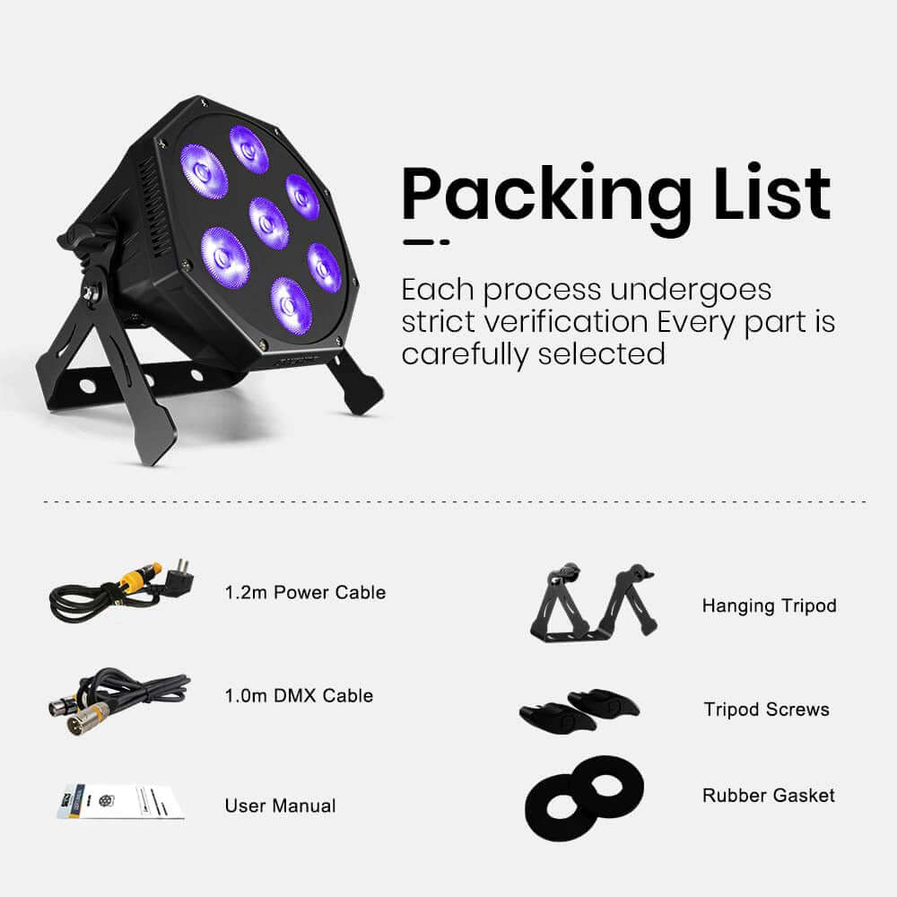GlamoPar LED Éclairage 7x12W RGBWA+UV Mélange de couleurs Éclairage de Scène Par