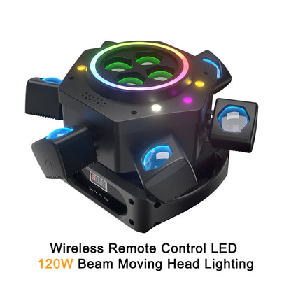 SHEHDS Projecteurs Asservis Beam LED 2/3/4/6 Bras 50W/80W/100W/120W RGBW avec Télécommande Sans Fil pour Éclairage de Scène, Soirées, Bars et DJs