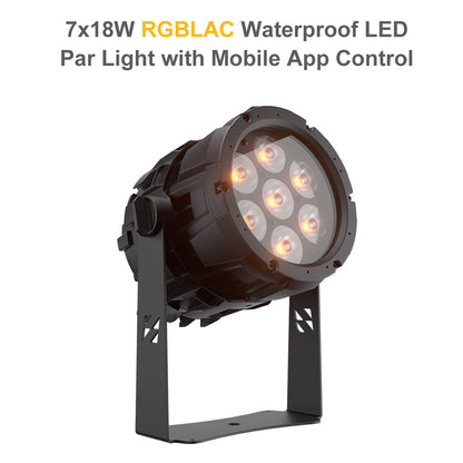 SHEHDS Projecteur PAR LED Étanche 7x18W RGBWA+UV / RGBLAC avec Contrôle par APP et Connexion en Série