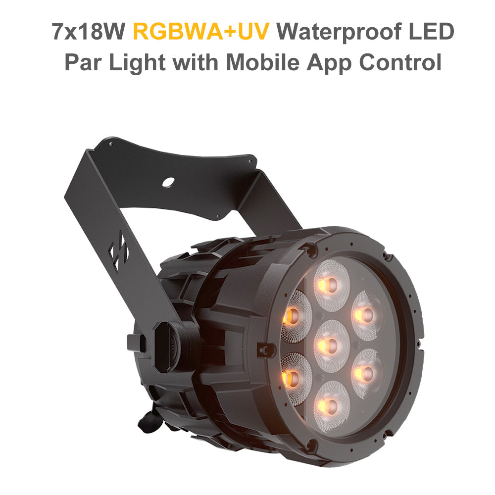 SHEHDS Projecteur PAR LED Étanche 7x18W RGBWA+UV / RGBLAC avec Contrôle par APP et Connexion en Série