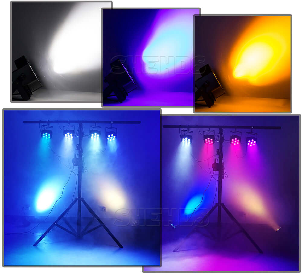 SHEHDS Éclairage de scène à LED Par Slim 7x18W RGBWA+UV silencieux pour mariage concert théâtre