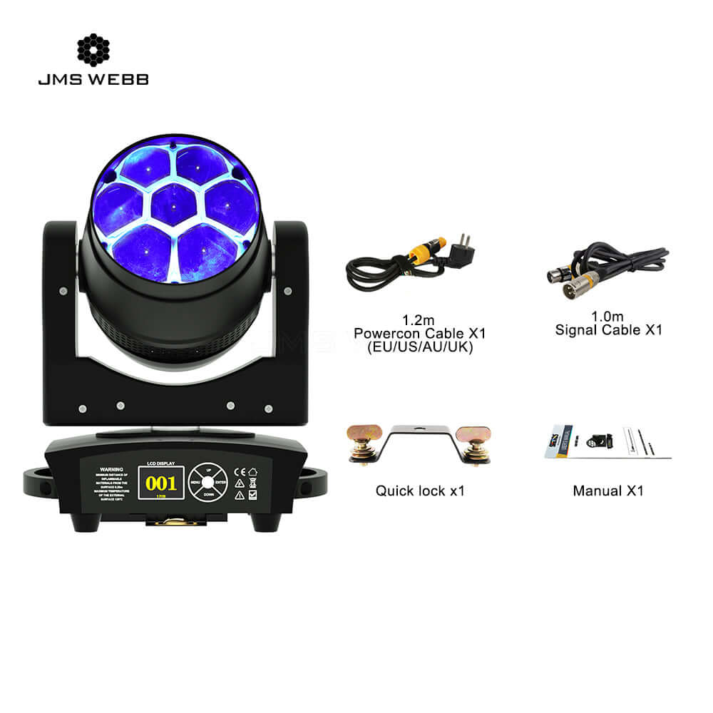 JMS WEBB Lyres LED Wash&Zoom Bee Eye 7X40W RGBW Éclairage de Scène Éclairage de Performance DJ Mariage