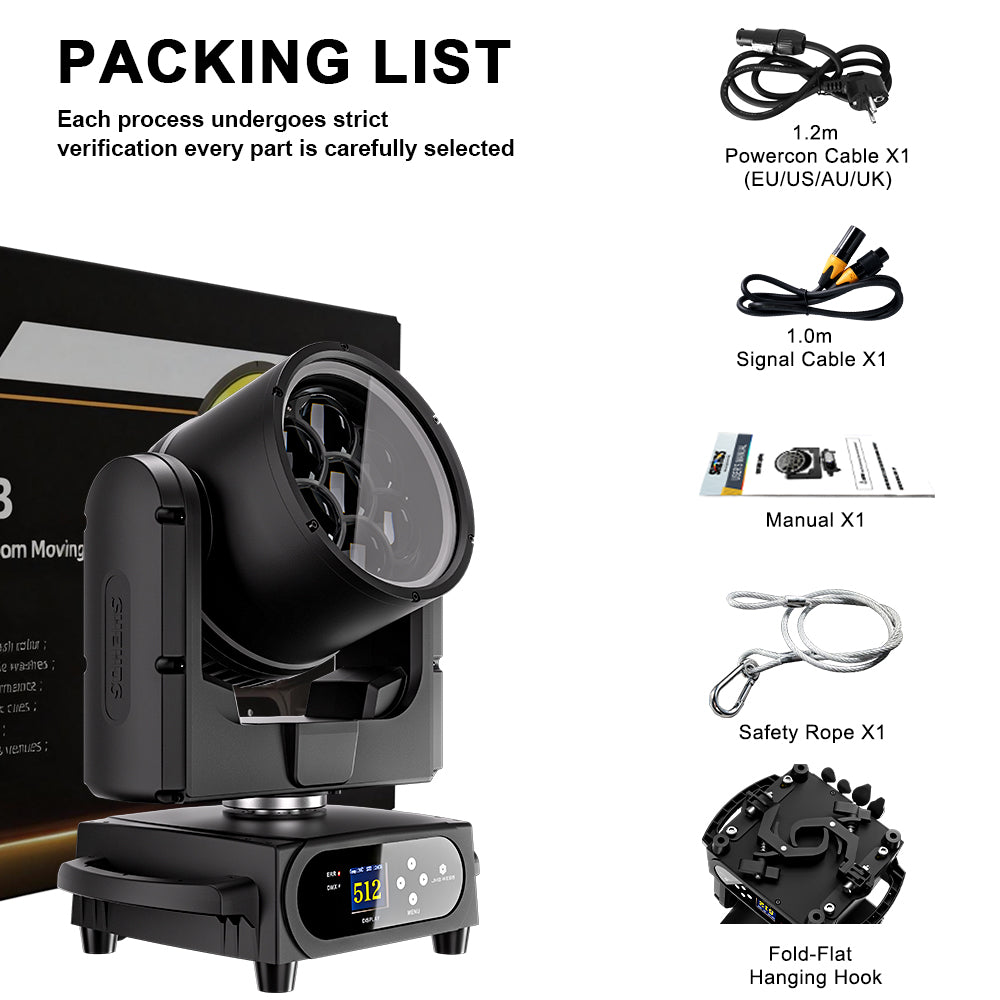 JMS WEBB Projecteur lyre LED étanche 7x40W beam wash zoom pour éclairage de scène