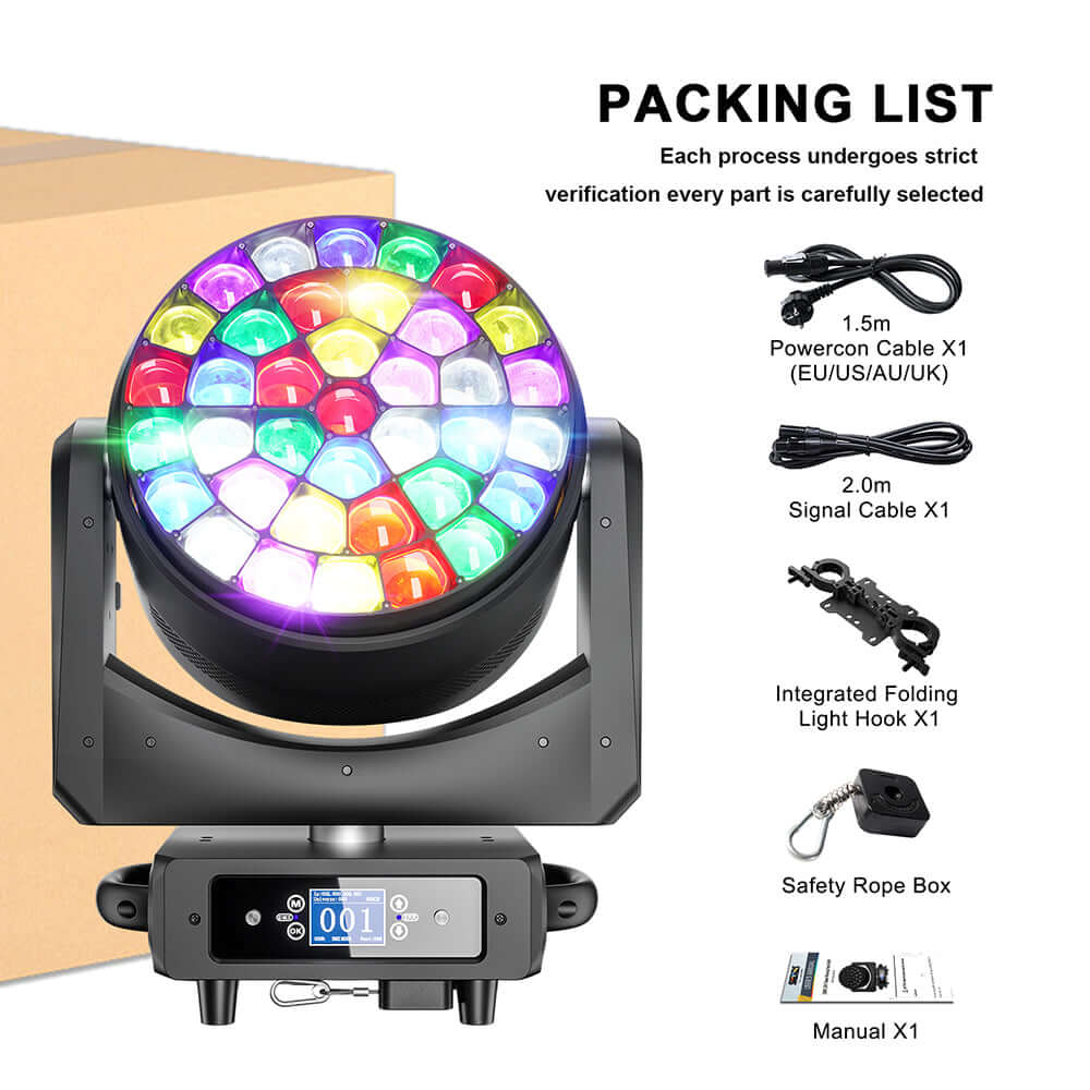 JMS WEBB LED Ultra Wash Big Bees Eyes 37x25W RGBW Moving Head Light – package contents
