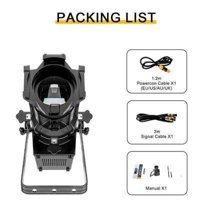 Projecteur à profil à foyer fixe LED LEKO 250W/350W - RGBWAUV/RGBLAC/RGBW/RGBL/Blanc chaud + Blanc froid | Grilles à lamelles manuelles à quatre feuilles