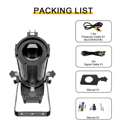 Projecteur LED à Zoom Optique LEKO 250W/350W LED RGBWAUV/RGBLAC/RGBW/RGBL/Blanc Chaud+Froid avec Volets Manuels à Quatre Lames – Lumière Barrière