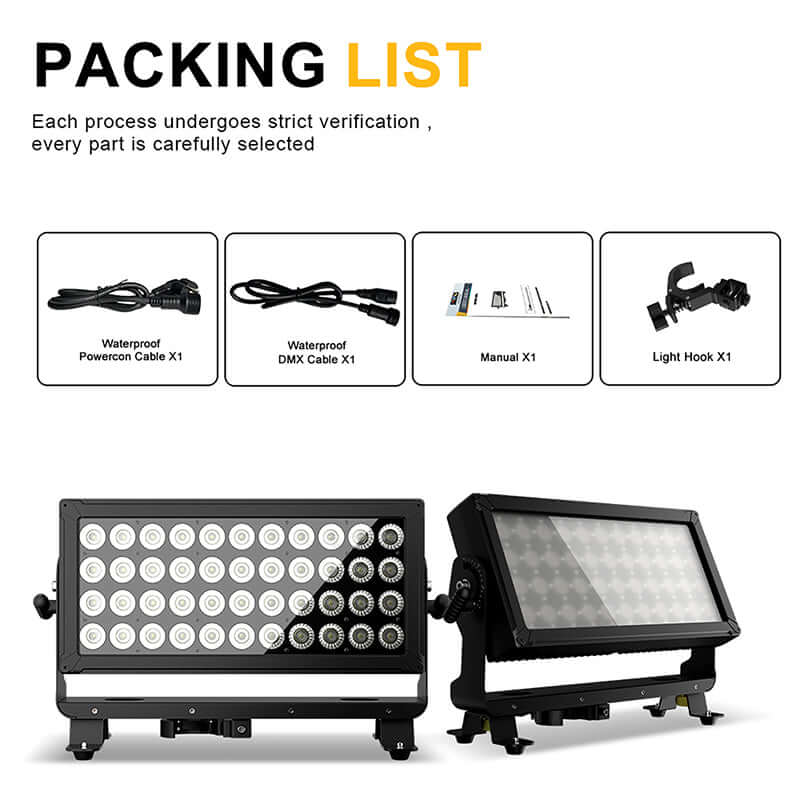 SHEHDS ShockCore Waterproof LED 44x10W RGBW Flood Light-Frost Lens Zero Noise Outdoor – package contents