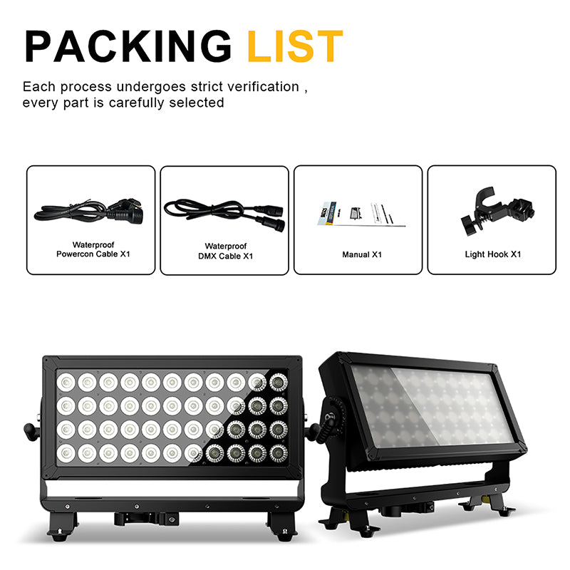 ShockCore Projecteur LED étanche 44x10W RGBW – Lentille givrée, zéro bruit, pour extérieur
