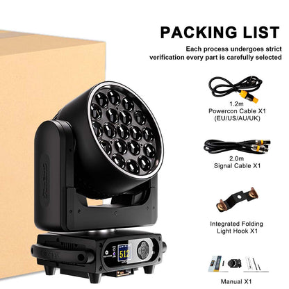 SHEHDS Projecteur LED à tête mobile 19×15 W / 20 W / 25 W Beam Wash Zoom Éclairage de scène