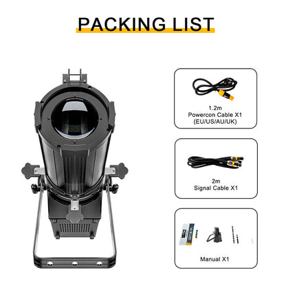 Projecteur LED à Zoom Optique LEKO 250W/350W LED RGBWAUV/RGBLAC/RGBW/RGBL/Blanc Chaud+Froid avec Volets Manuels à Quatre Lames – Lumière Barrière