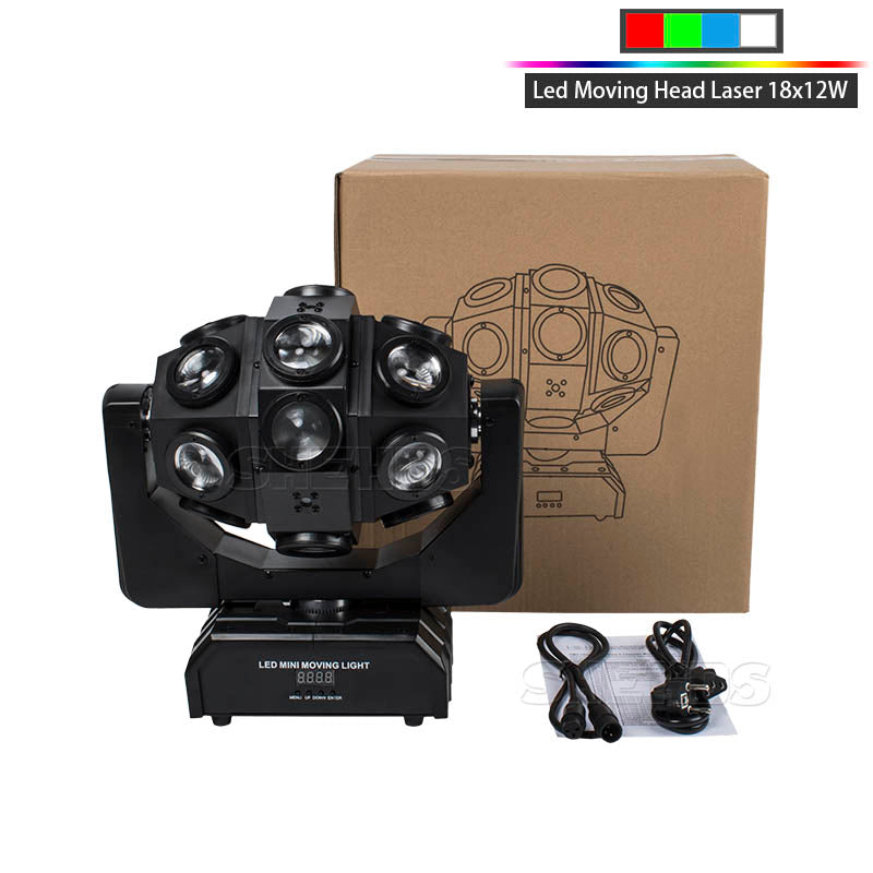 SHEHDS Lyres LED Laser 18x12W Éclairage de Scène avec Faisceau Rotatif Football