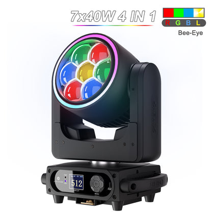 SHEHDS Projecteur asservi Bee Eye 7×40 W avec zoom et fonction wash – éclairage de scène RGBW / RGBL / RGBLAC