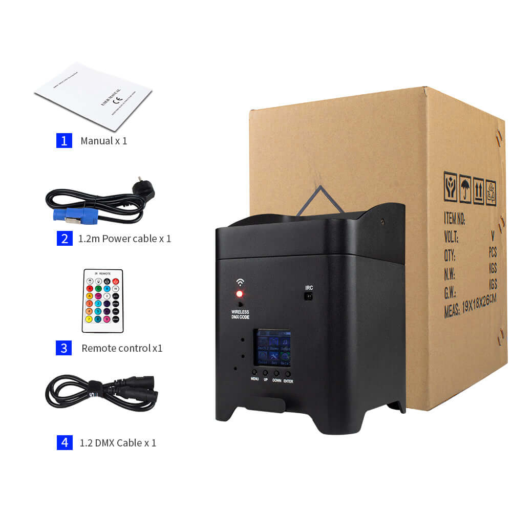 SHEHDS 6x18W 6in1 RGBAW+UV Éclairage à batterie Éclairage de Scène Télécommande sans fil KTV DJ