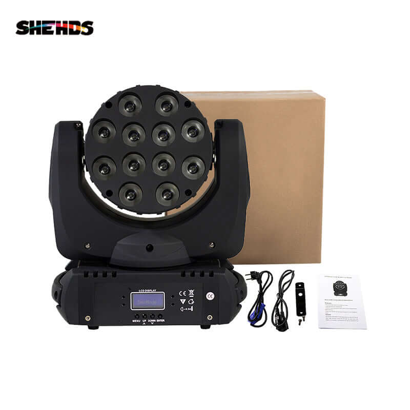 SHEHDS 12x12W RGBW LED Beam Moving Head Lights DMX512 - package