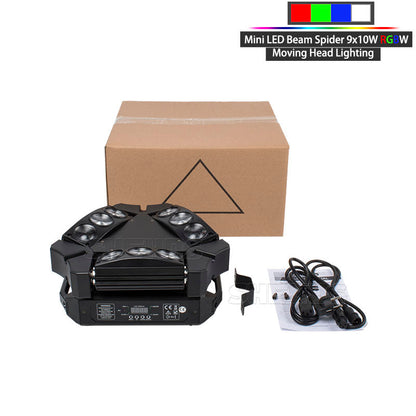 SHEHDS Mini LED Beam Spider Lyres 9x10W RGBW Éclairage de Scène KTV Mariage DJ Club