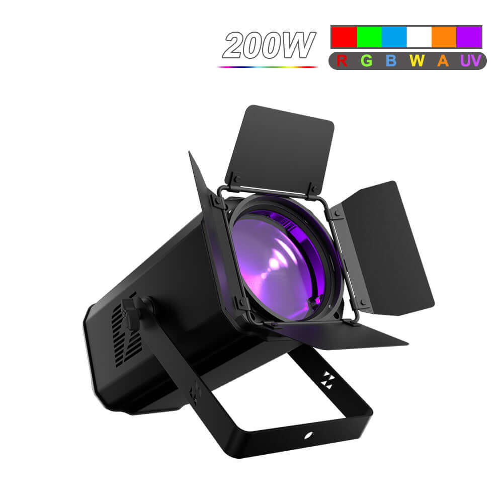 SHEHDS App Control 200W/300W COB Par Light with Barndoor Spot Zoom Stage Light – color mixing options