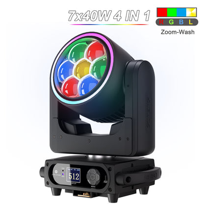 SHEHDS Projecteur asservi Bee Eye 7×40 W avec zoom et fonction wash – éclairage de scène RGBW / RGBL / RGBLAC