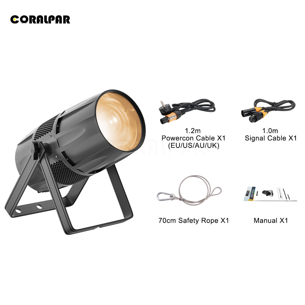 CoralPar Étanchéité IP65 LED Zoom&Wash COB 300W RGBW 4in1 Par Éclairage de Scène blanche chaude Mariage DJ